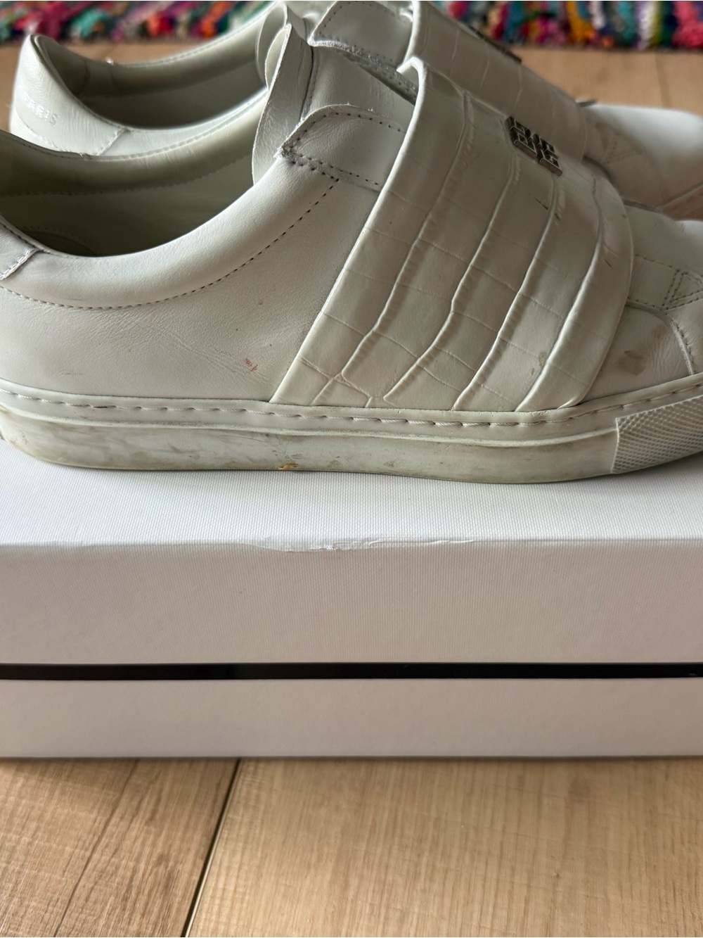 Givenchy White Leather Slip-On Sneakers with Croc-Effect Strap